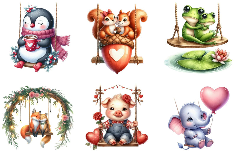 Valentine's Animals on Swings Clipart Bundle - CraftNest - Digital Crafting and Art