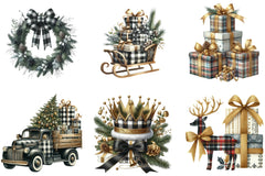 Luxury Plaid Black & White Christmas Clipart Bundle - CraftNest - Digital Crafting and Art