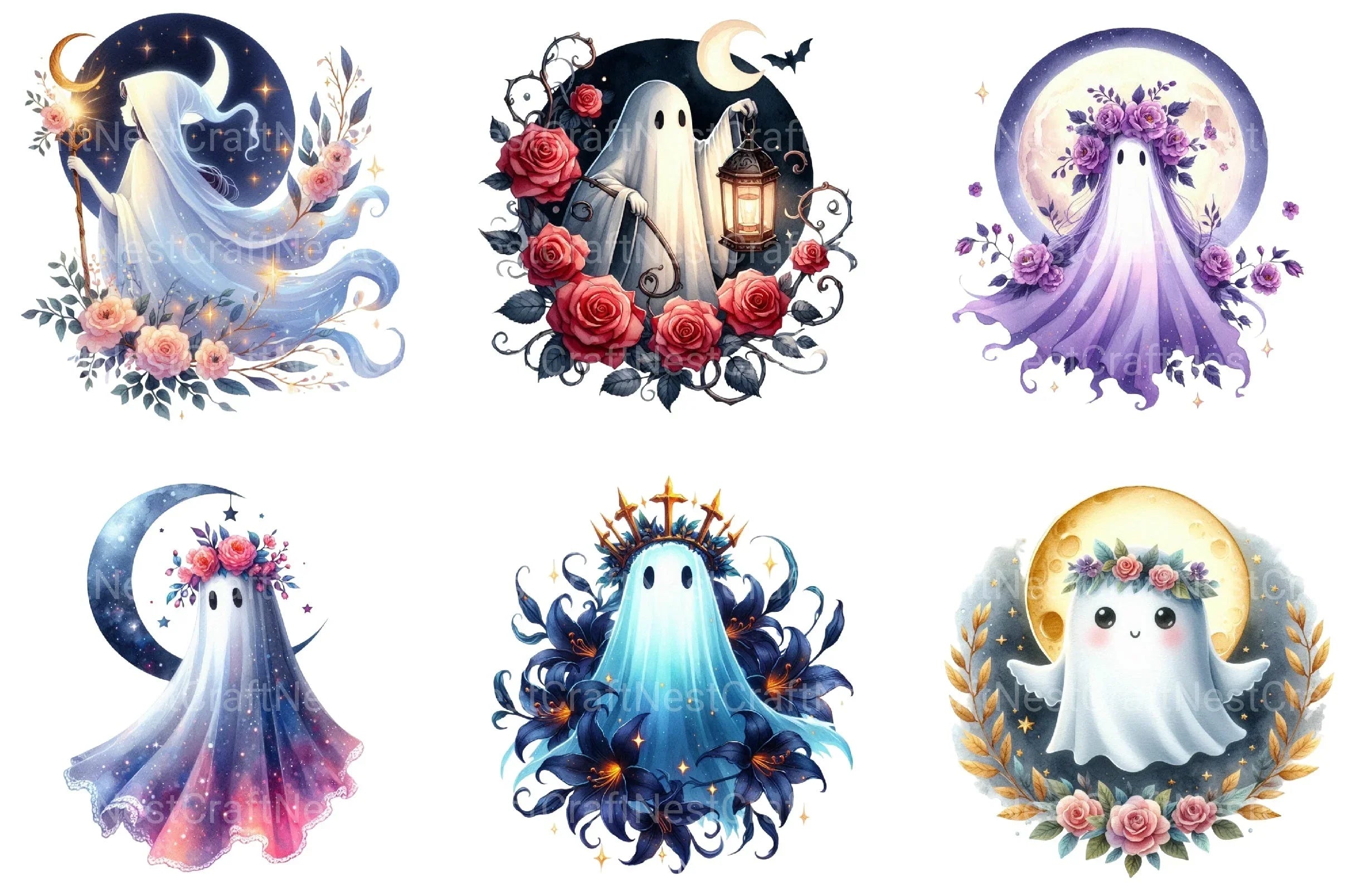 Floral Phantom Moonlight Ghost Clipart Bundle - CraftNest - Digital Crafting and Art