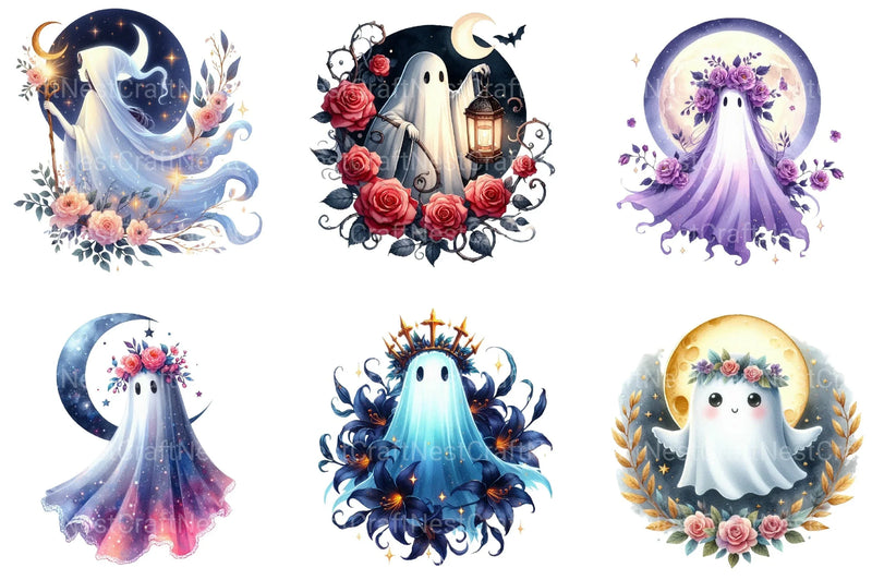 Floral Phantom Moonlight Ghost Clipart Bundle - CraftNest - Digital Crafting and Art
