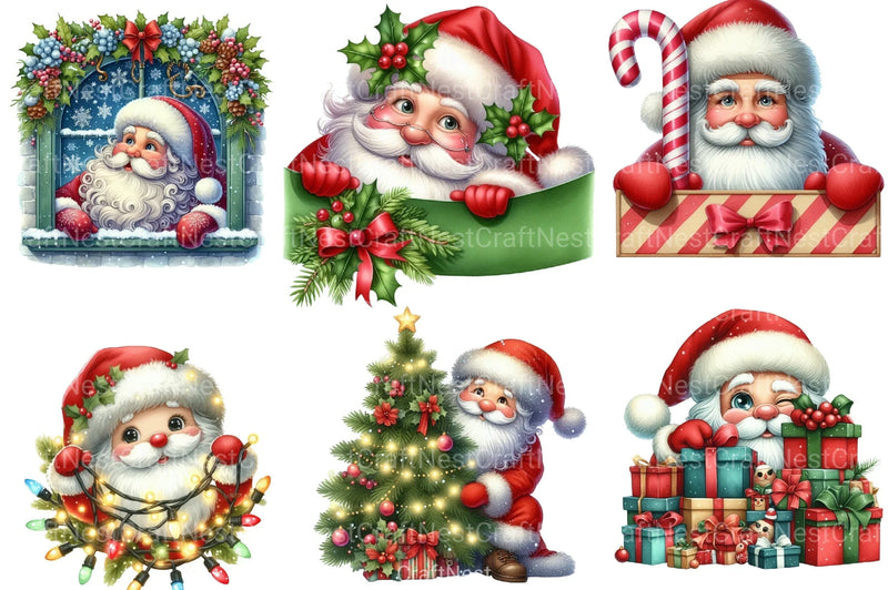 Christmas Peeking Santa Clipart Bundle 13 - CraftNest - Digital Crafting and Art