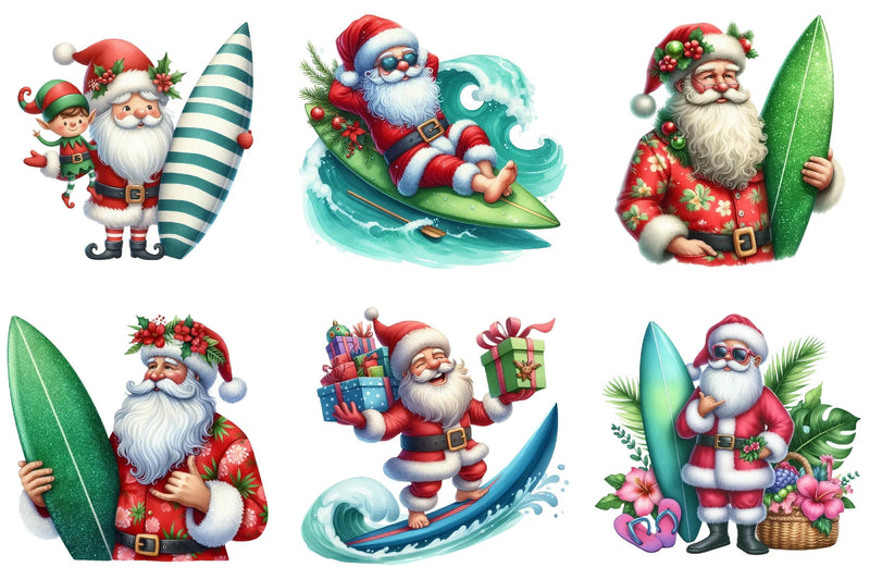 Christmas Santa Surfboard Clipart Bundle - CraftNest - Digital Crafting and Art