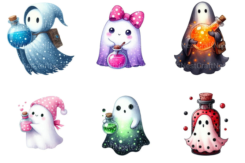 Polka Dot Potion Ghost Halloween Clipart Bundle - CraftNest - Digital Crafting and Art