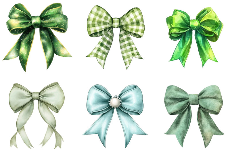 Green Coquette Christmas Bow Clipart Bundle - CraftNest - Digital Crafting and Art