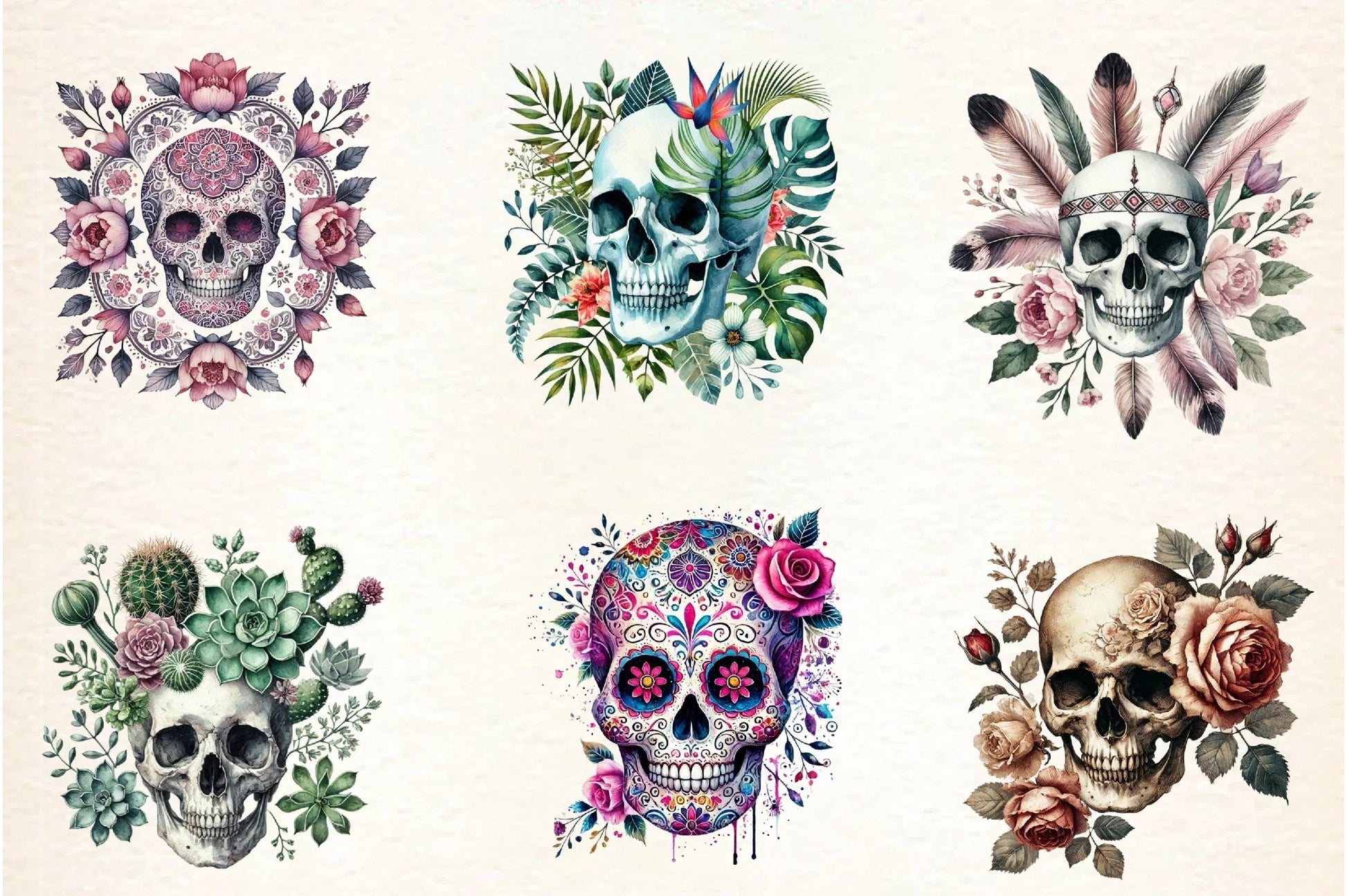 Skull Floral Clipart Bundle - CraftNest - Digital Crafting and Art