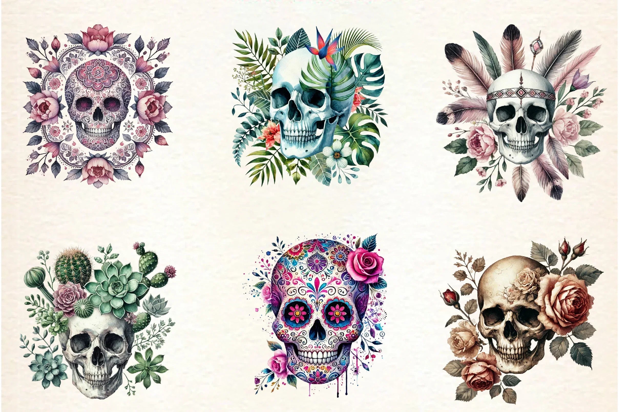 Skull Floral Clipart Bundle - CraftNest - Digital Crafting and Art