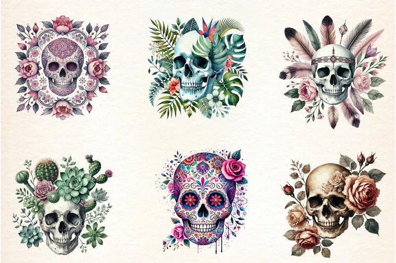 Skull Floral Clipart Bundle - CraftNest - Digital Crafting and Art