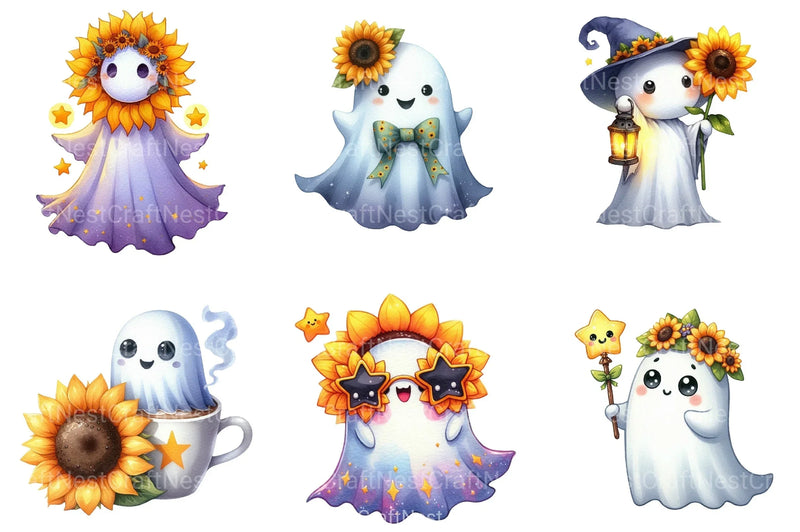 Sunflower Star Ghost Halloween Clipart Bundle - CraftNest - Digital Crafting and Art