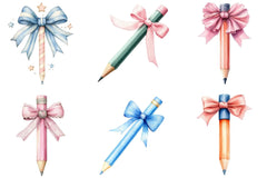 Coquette School Pencil Bow Clipart Bundle - CraftNest - Digital Crafting and Art
