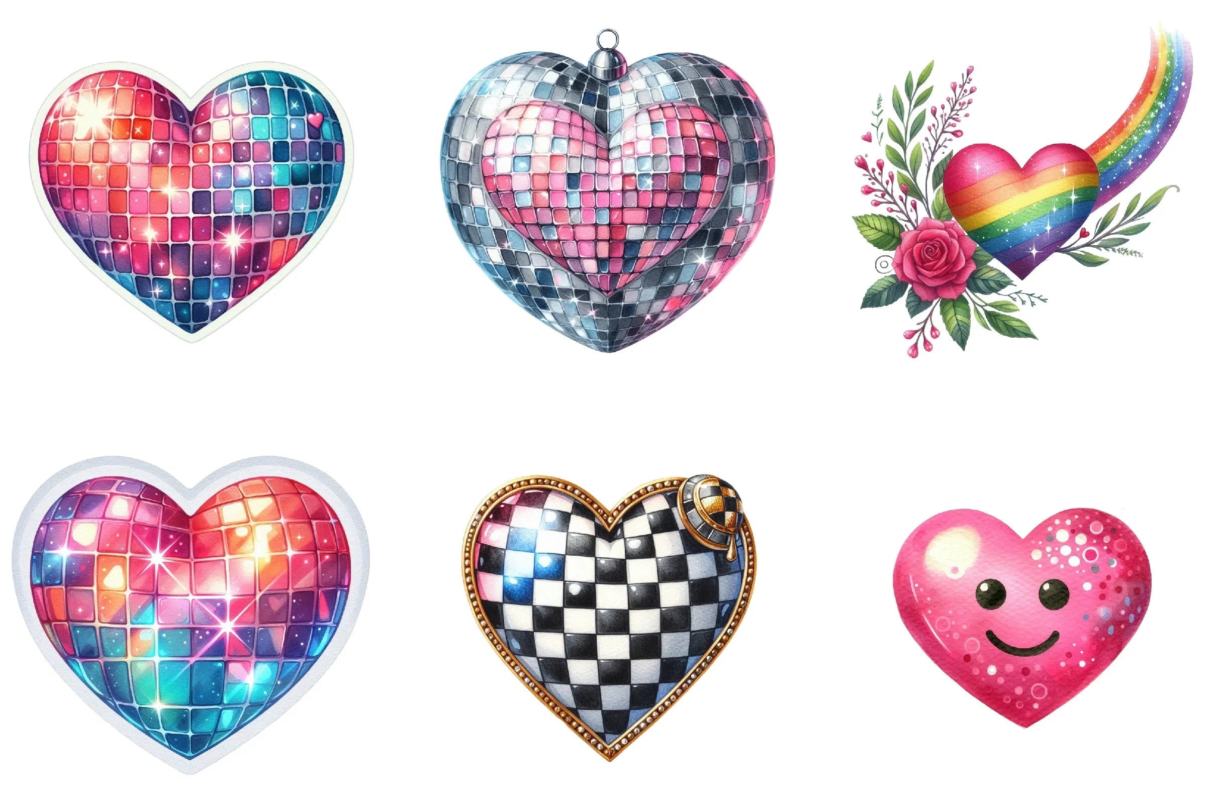 Disco Valentine Heart Clipart Bundle - CraftNest - Digital Crafting and Art