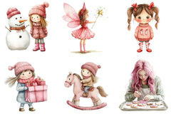 Cute Girl Pink Christmas Clipart Bundle - CraftNest - Digital Crafting and Art
