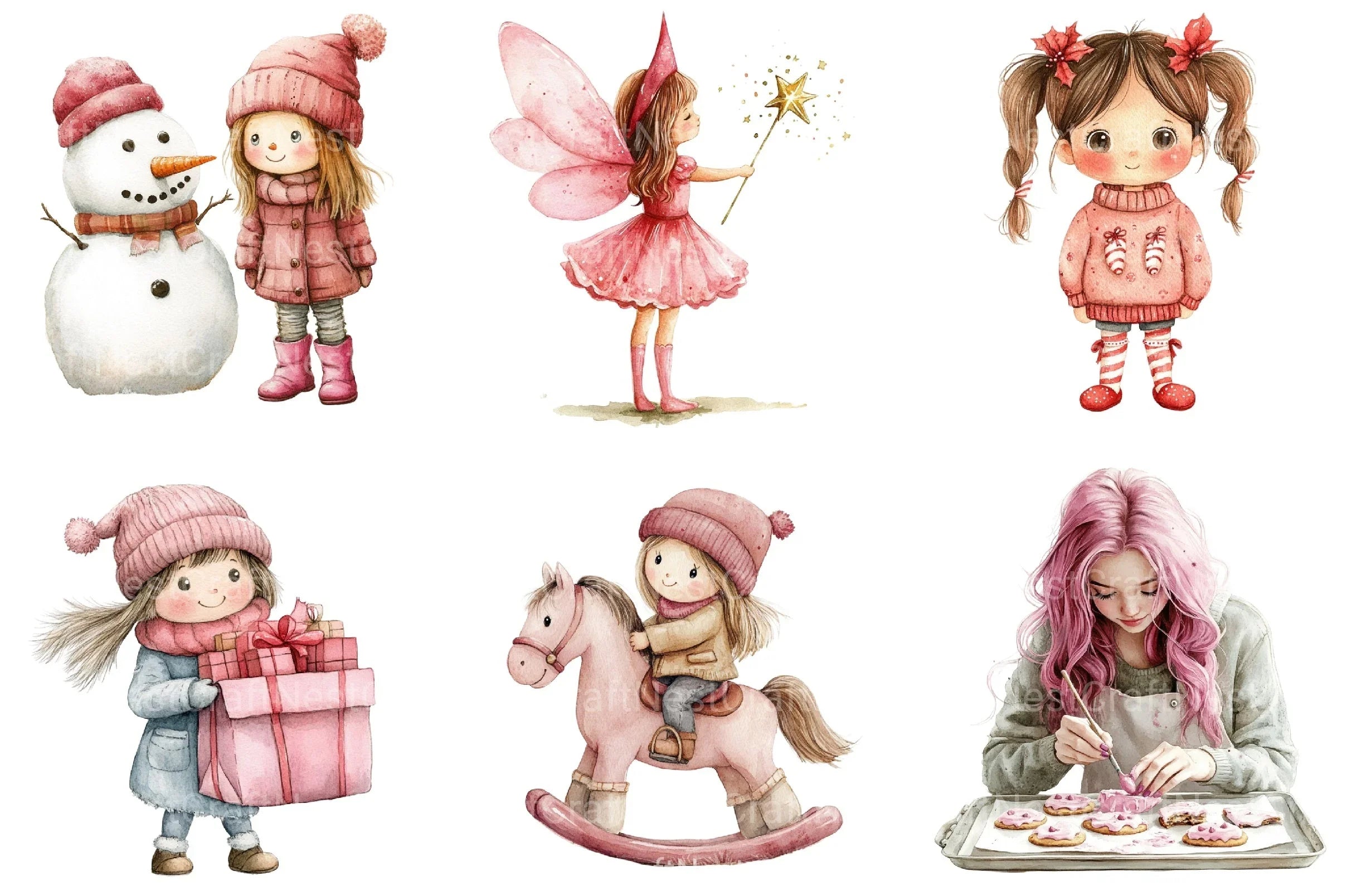 Cute Girl Pink Christmas Clipart Bundle - CraftNest - Digital Crafting and Art