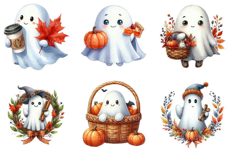 Autumn Spice Halloween Ghost Clipart Bundle - CraftNest - Digital Crafting and Art