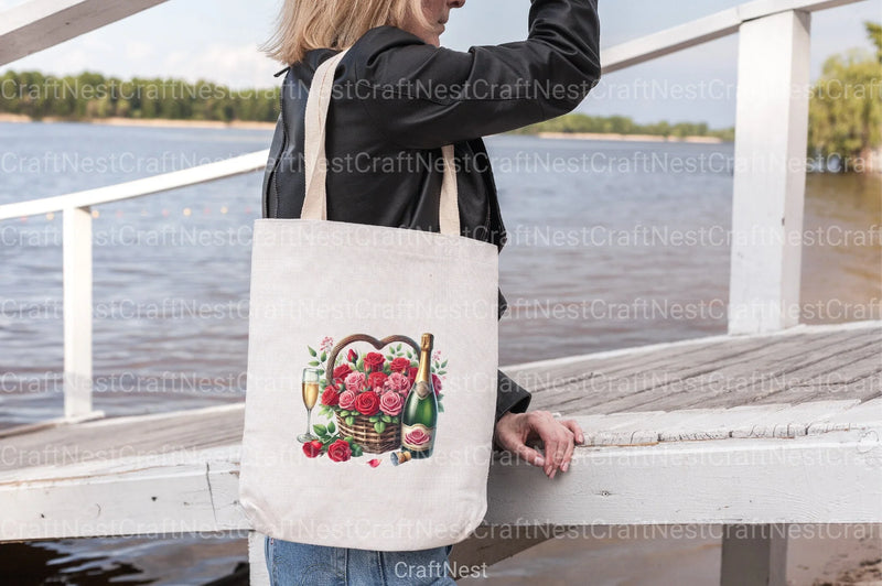 Valentine's Basket Love Rose Champagne Clipart Bundle - CraftNest - Digital Crafting and Art