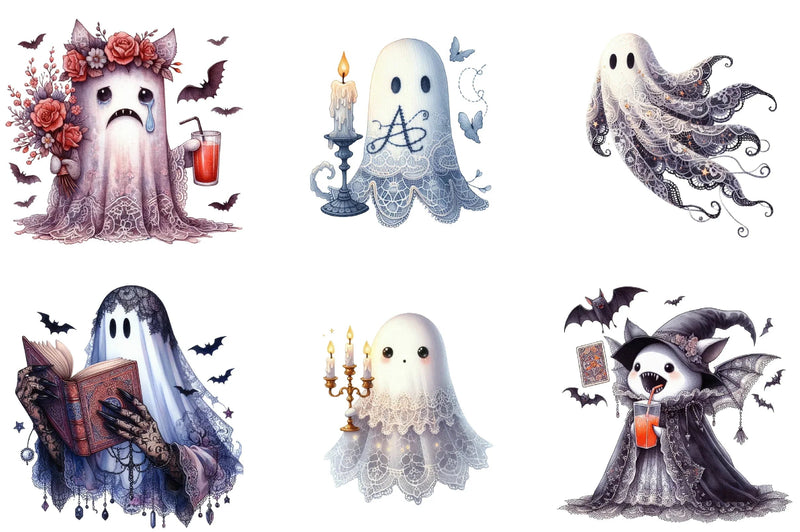 Halloween Lace Ghost Clipart Bundle - CraftNest - Digital Crafting and Art