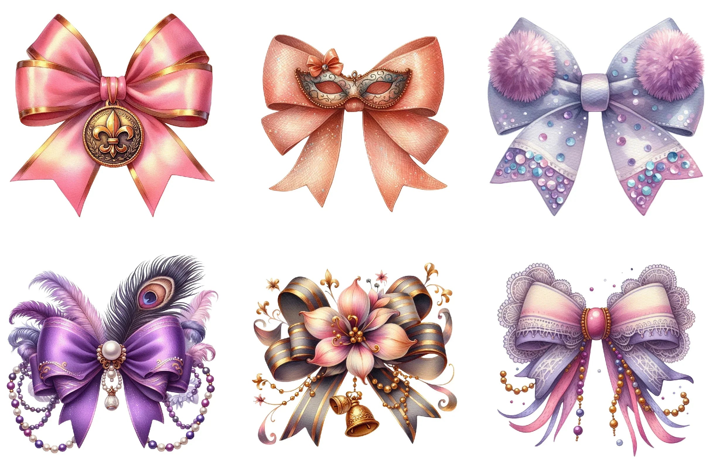 Mardi Gras Coquette Bow Clipart Bundle - CraftNest - Digital Crafting and Art