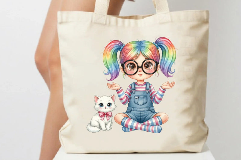 Rainbow Hair Cute Quirky Girl Clipart Bundle - CraftNest - Digital Crafting and Art