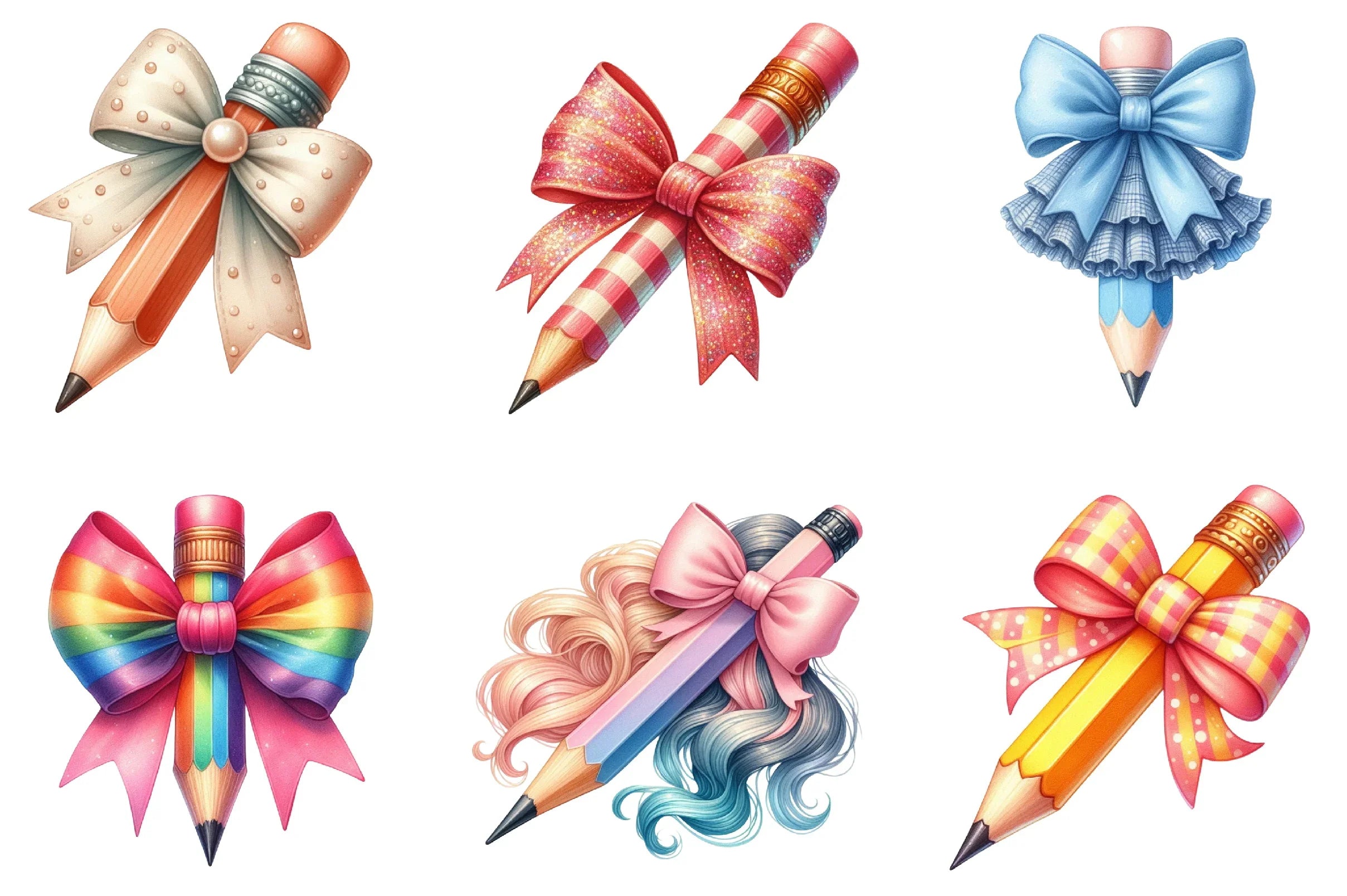 Colorful Coquette Pencil School Clipart Bundle - CraftNest - Digital Crafting and Art