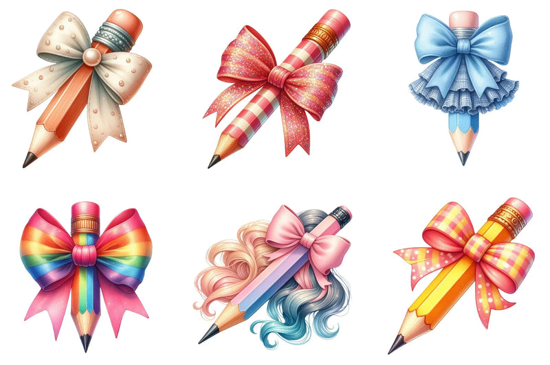 Colorful Coquette Pencil School Clipart Bundle - CraftNest - Digital Crafting and Art