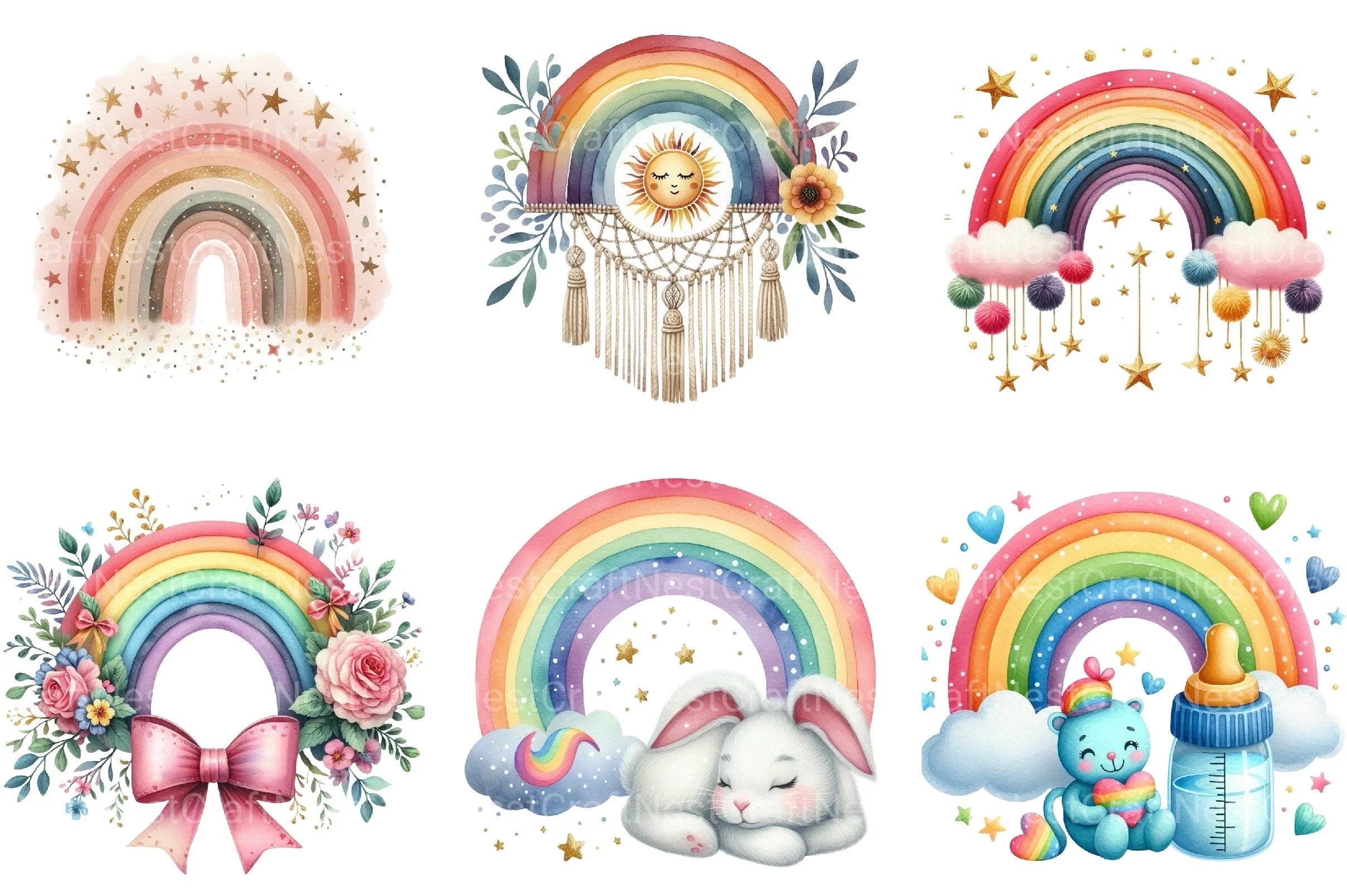 Baby Rainbow Boho Clipart Bundle - CraftNest - Digital Crafting and Art