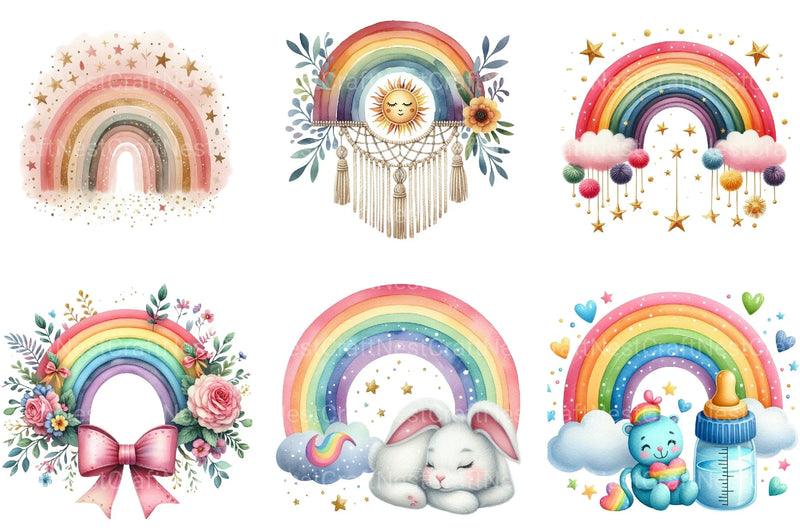 Baby Rainbow Boho Clipart Bundle - CraftNest - Digital Crafting and Art