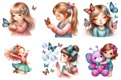 Cute Girl and Butterflies Clipart Bundle - CraftNest - Digital Crafting and Art