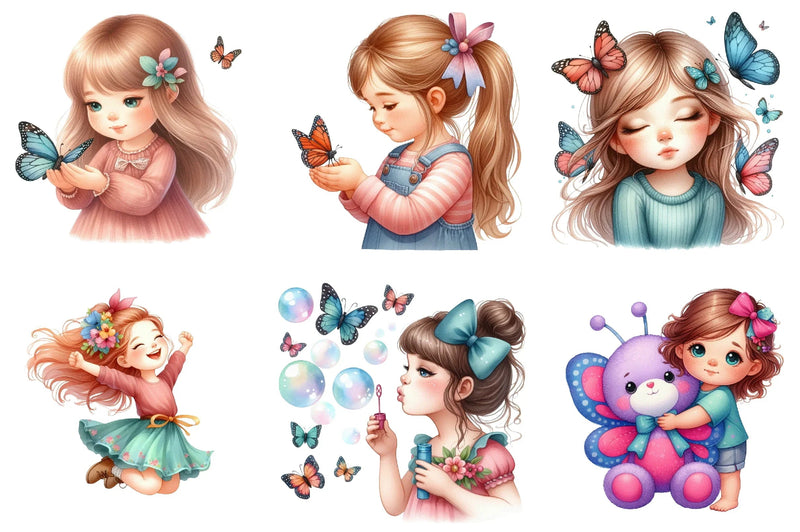 Cute Girl and Butterflies Clipart Bundle - CraftNest - Digital Crafting and Art