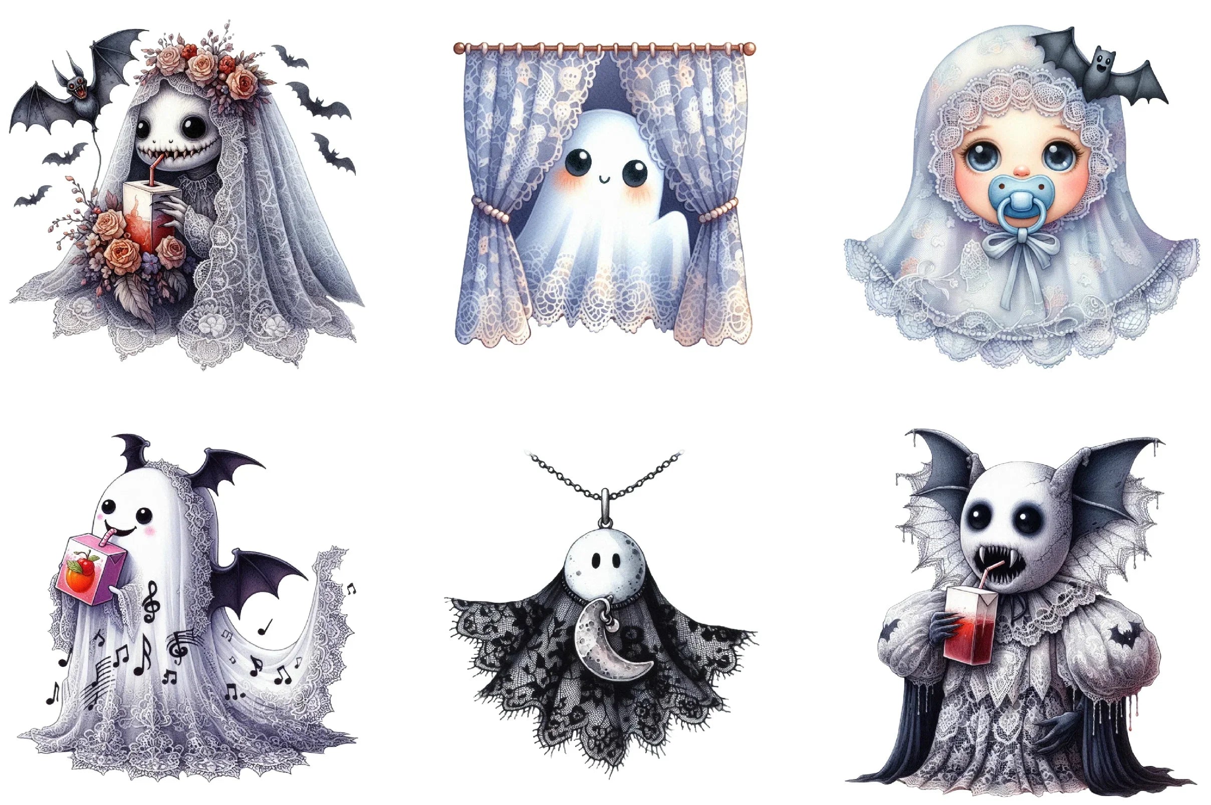 Halloween Lace Ghost Clipart Bundle - CraftNest - Digital Crafting and Art