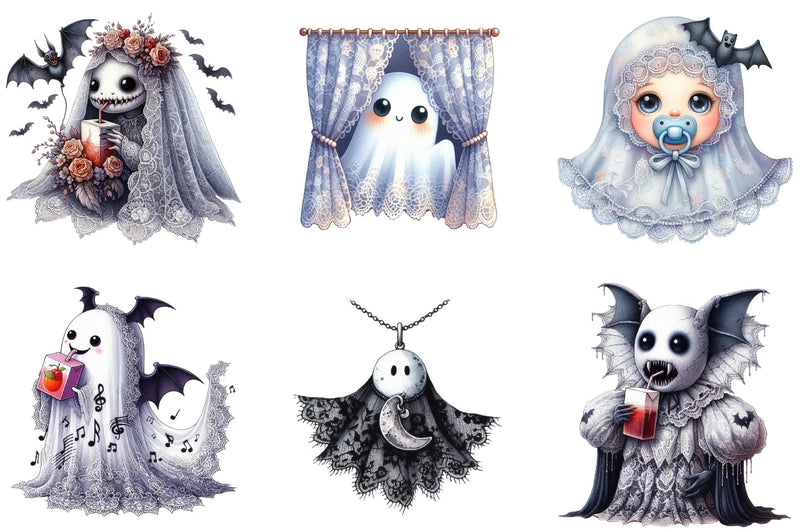 Halloween Lace Ghost Clipart Bundle - CraftNest - Digital Crafting and Art