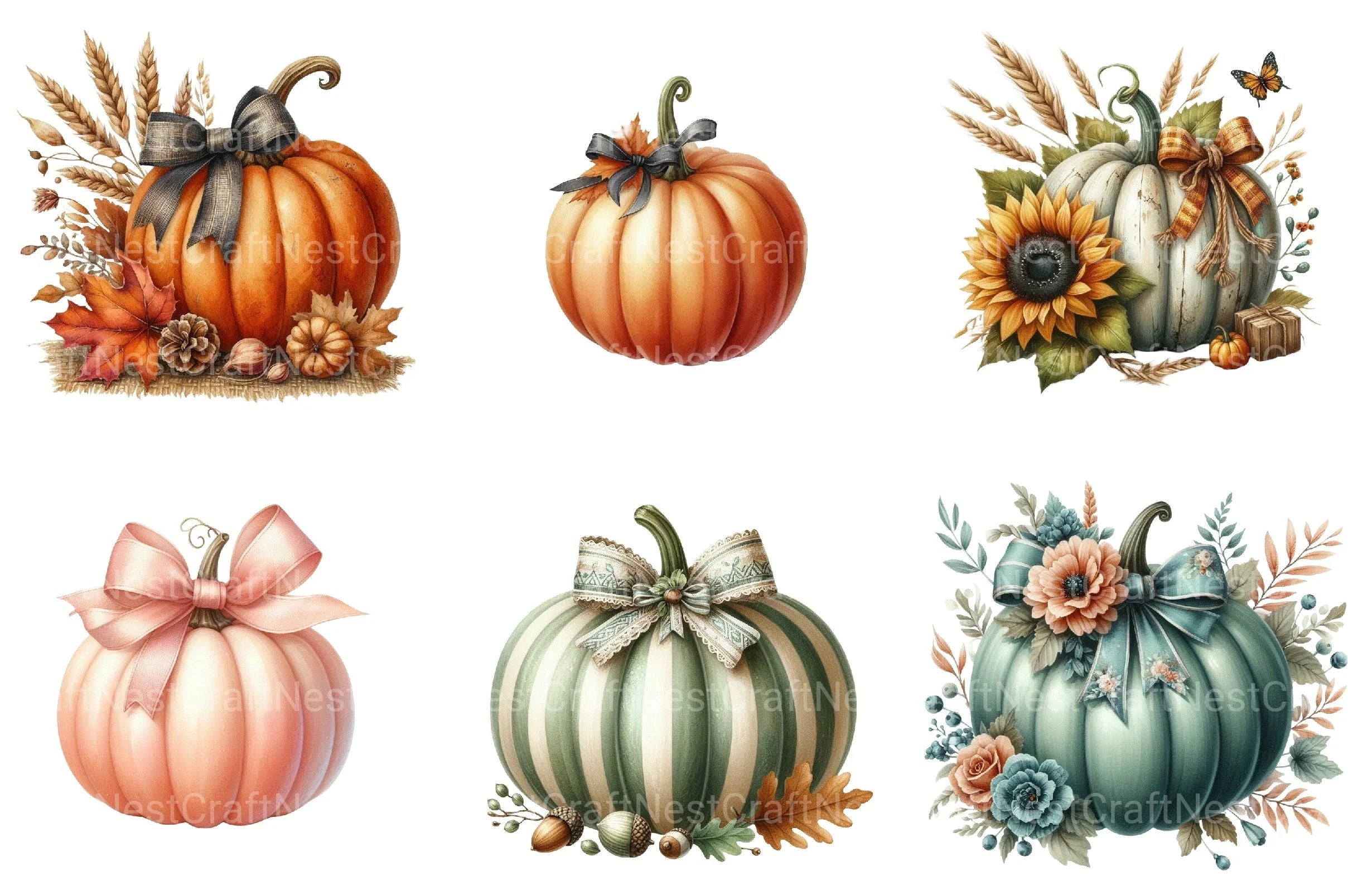 Autumn Pumpkin & Bow Clipart Bundle - CraftNest - Digital Crafting and Art