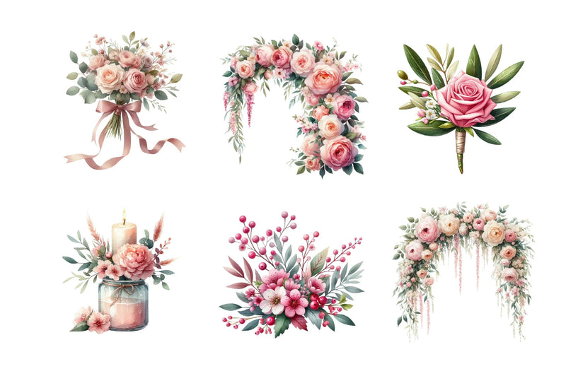 Dusty Pink Floral Clipart Bundle - CraftNest - Digital Crafting and Art