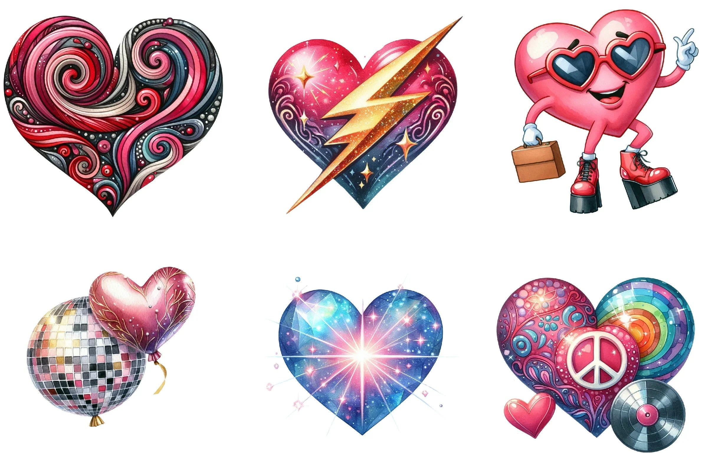 Disco Valentine Heart Clipart Bundle - CraftNest - Digital Crafting and Art