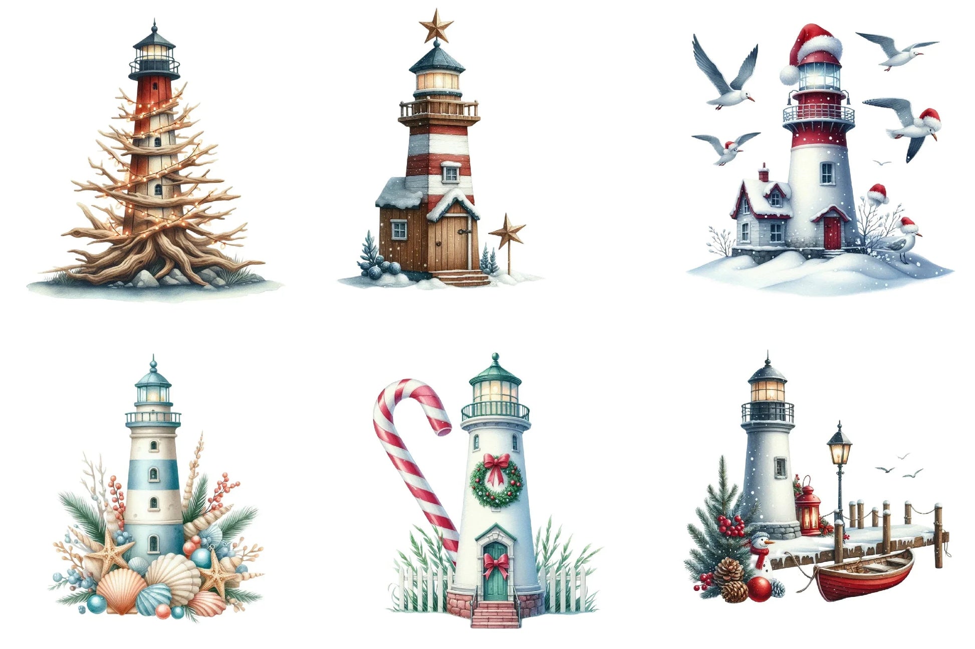Christmas Lighthouse Clipart Bundle - CraftNest - Digital Crafting and Art