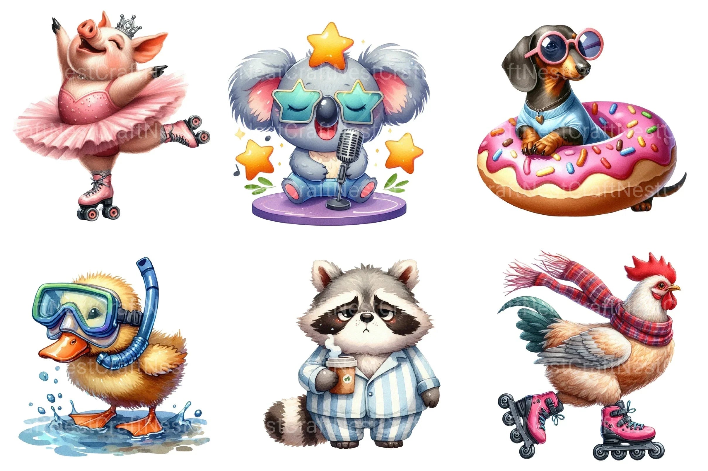 Quirky Funny Animals Clipart Bundle 33 - CraftNest - Digital Crafting and Art