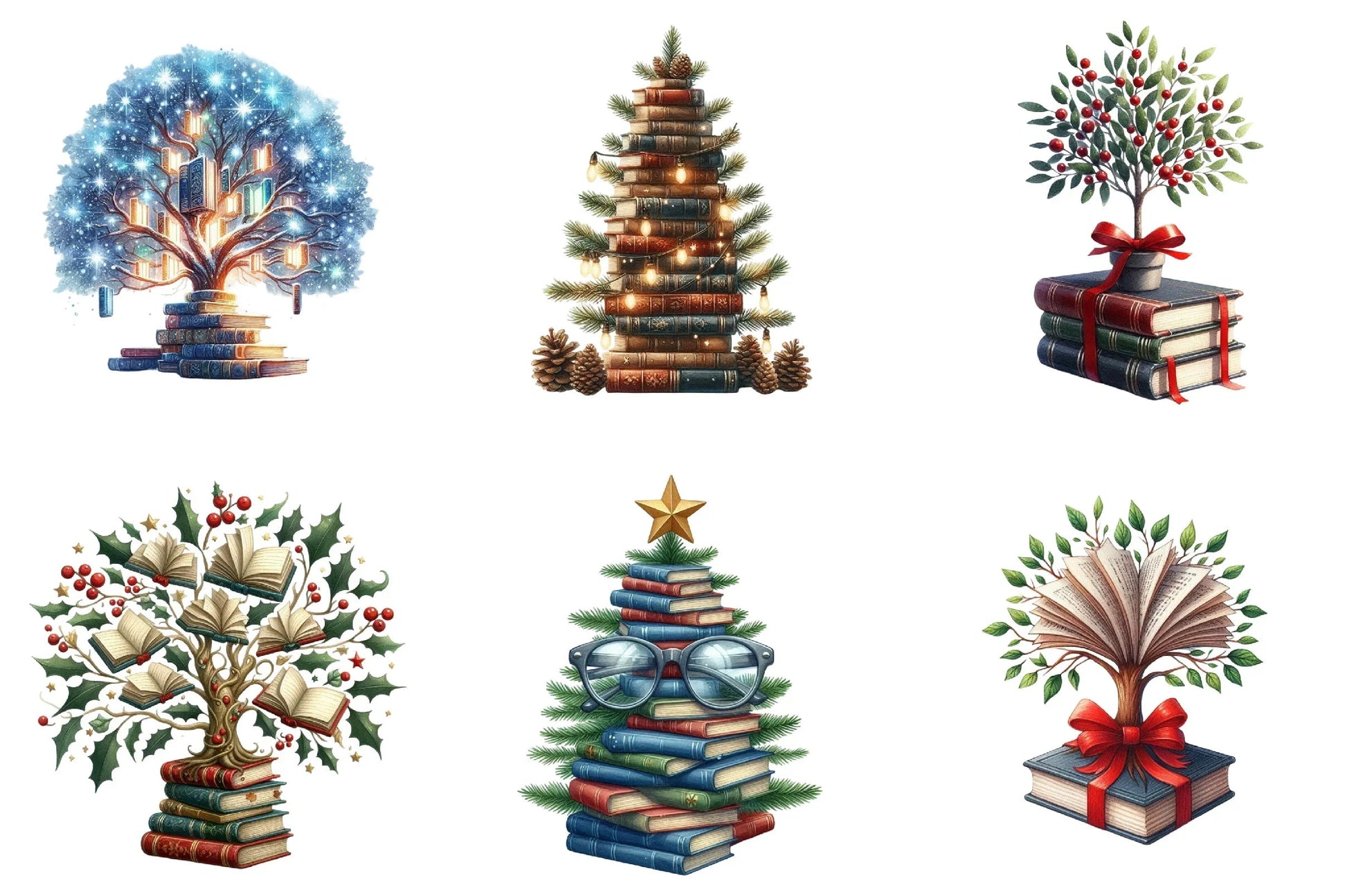 Christmas Books Tree Clipart Bundle - CraftNest - Digital Crafting and Art