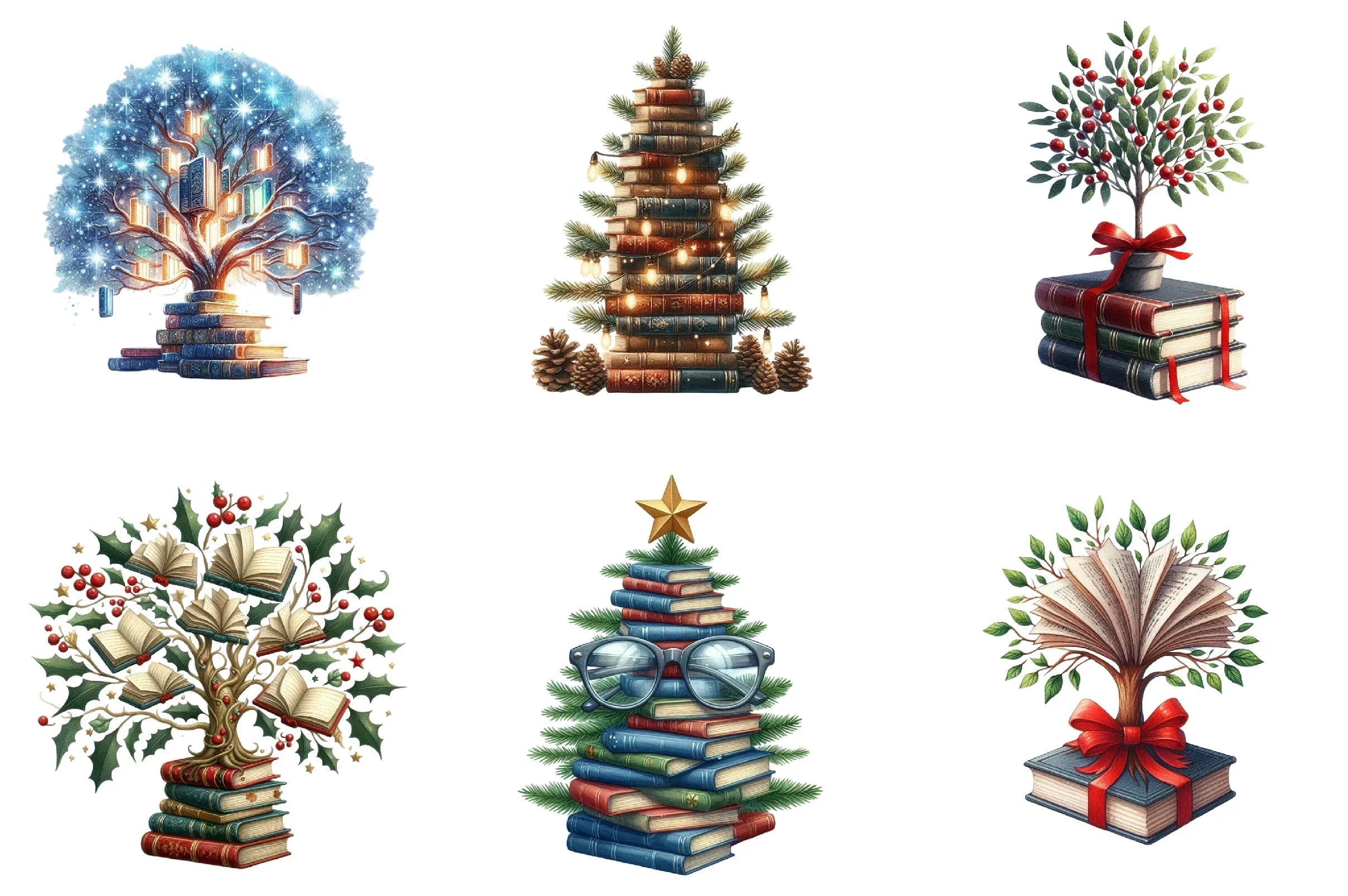 Christmas Books Tree Clipart Bundle - CraftNest - Digital Crafting and Art