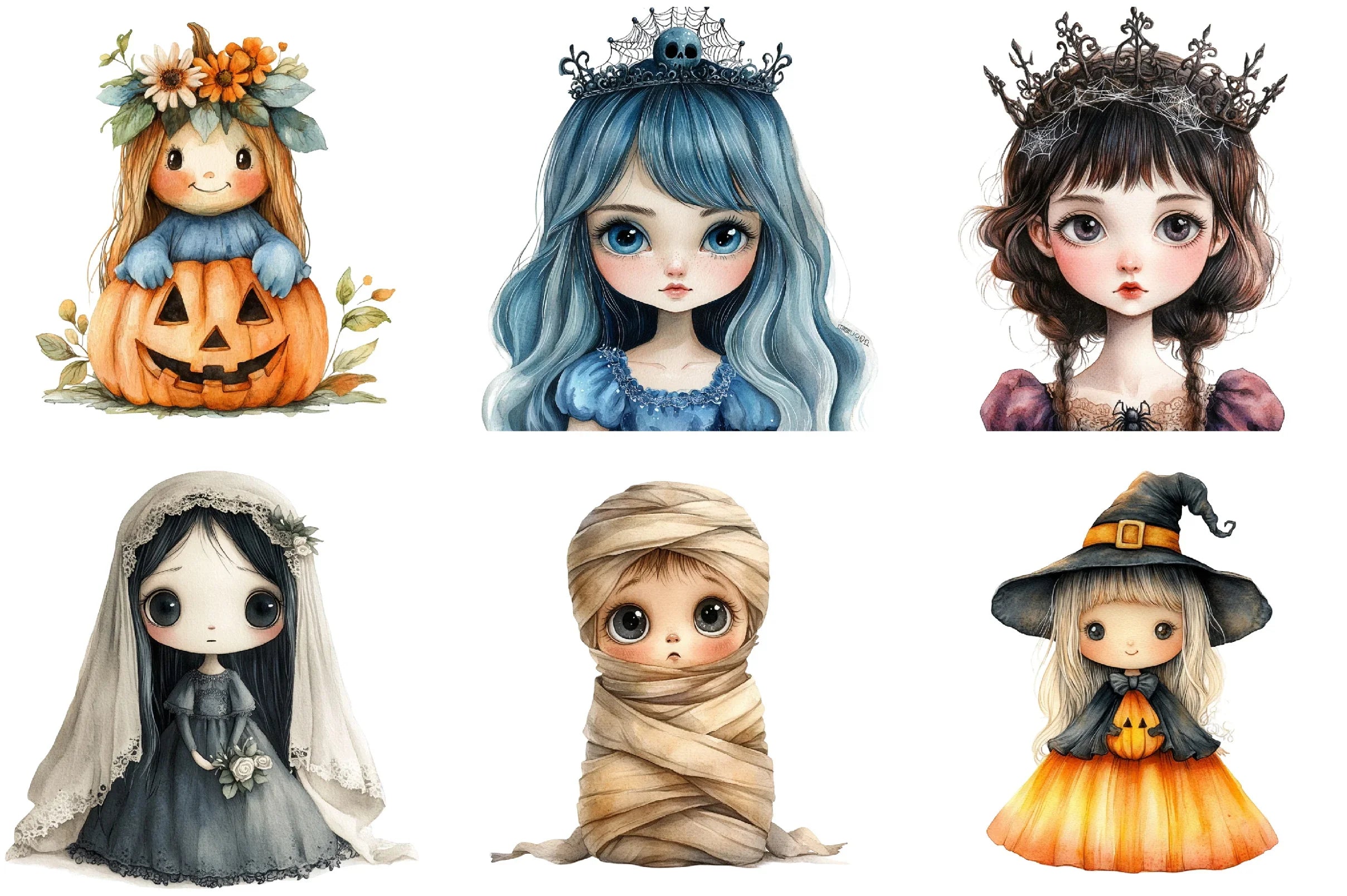 Whimsical Halloween Doll Clipart Bundle - CraftNest - Digital Crafting and Art