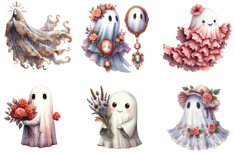 Vintage Halloween Ghost Floral Clipart Bundle - CraftNest - Digital Crafting and Art