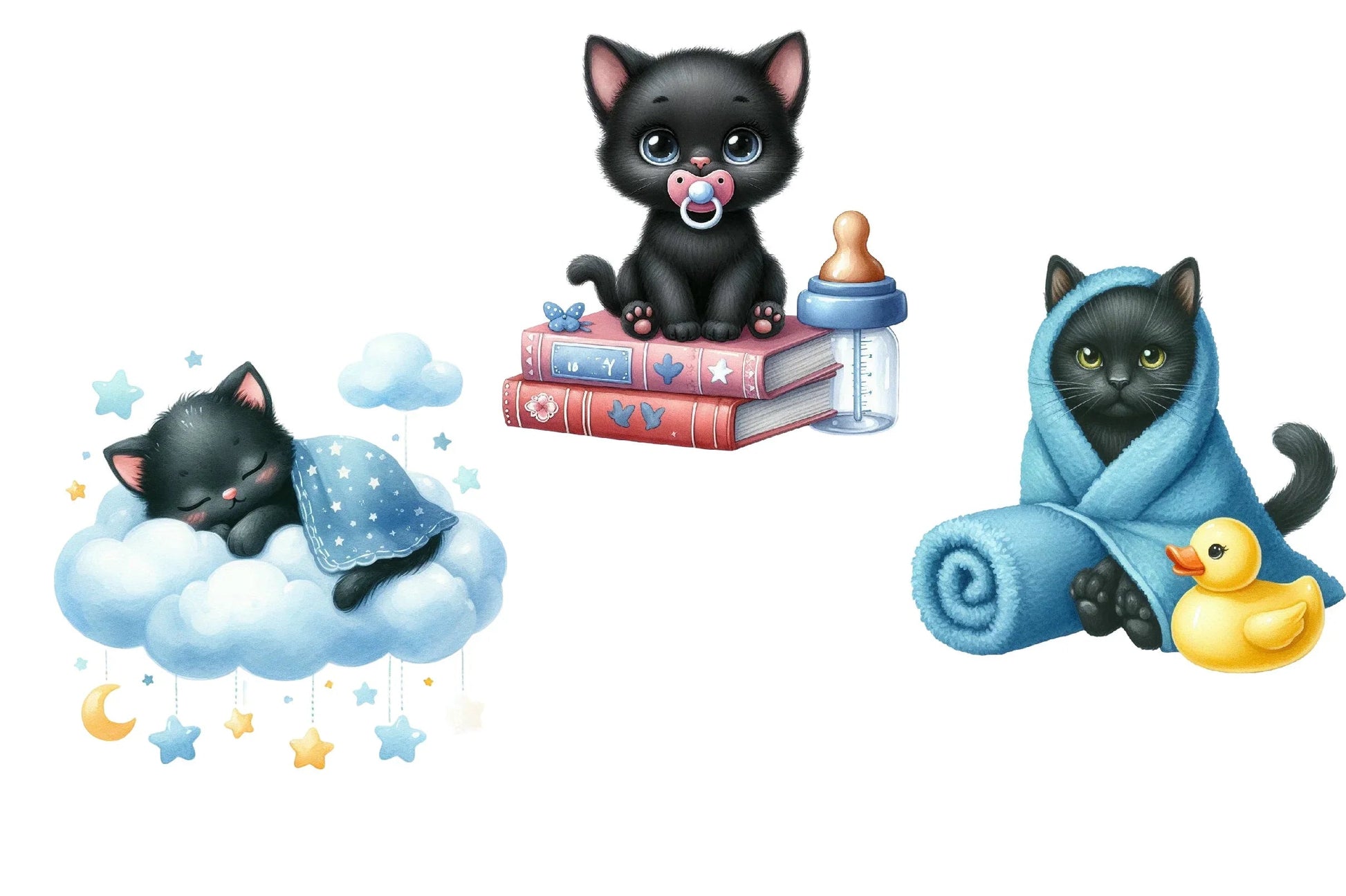 Black Cat Nursery Baby Boy Clipart Bundle - CraftNest - Digital Crafting and Art