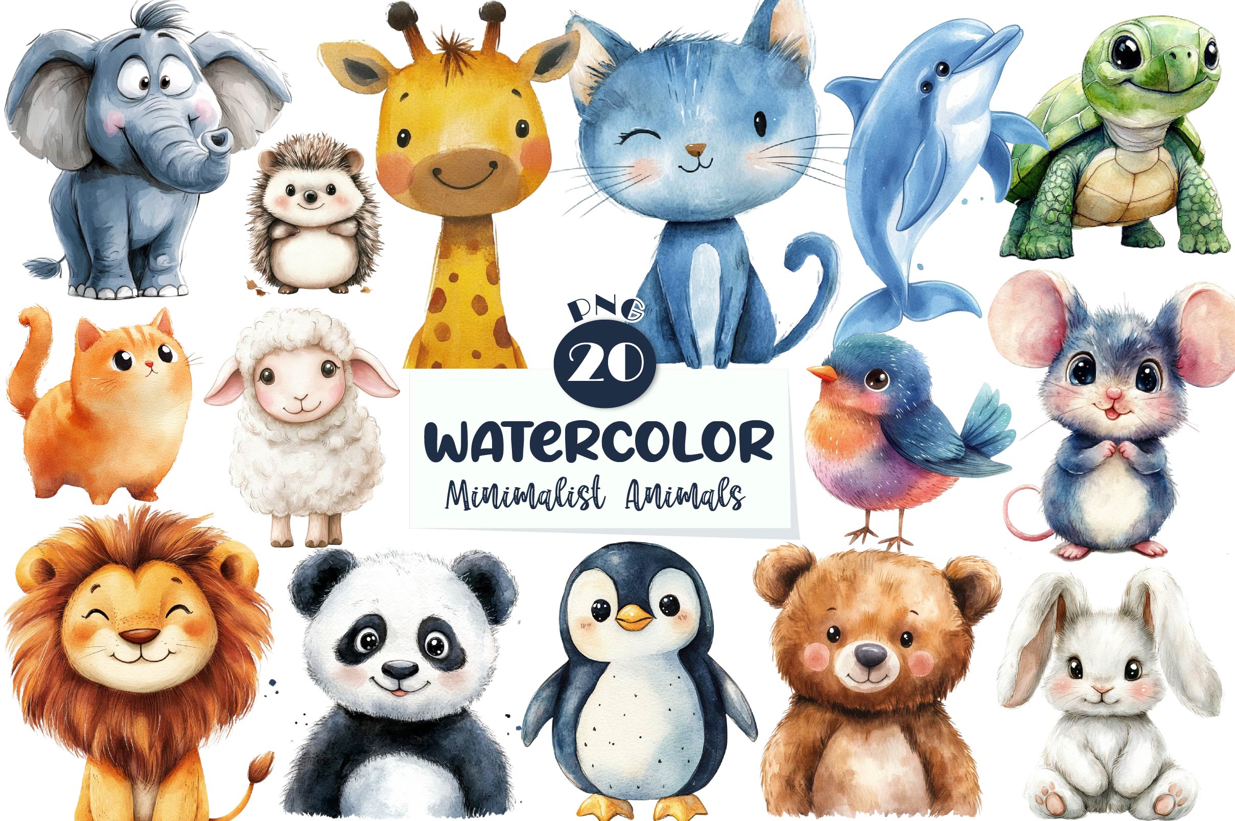 Minimalist Cartoon Animals Clipart Bundle