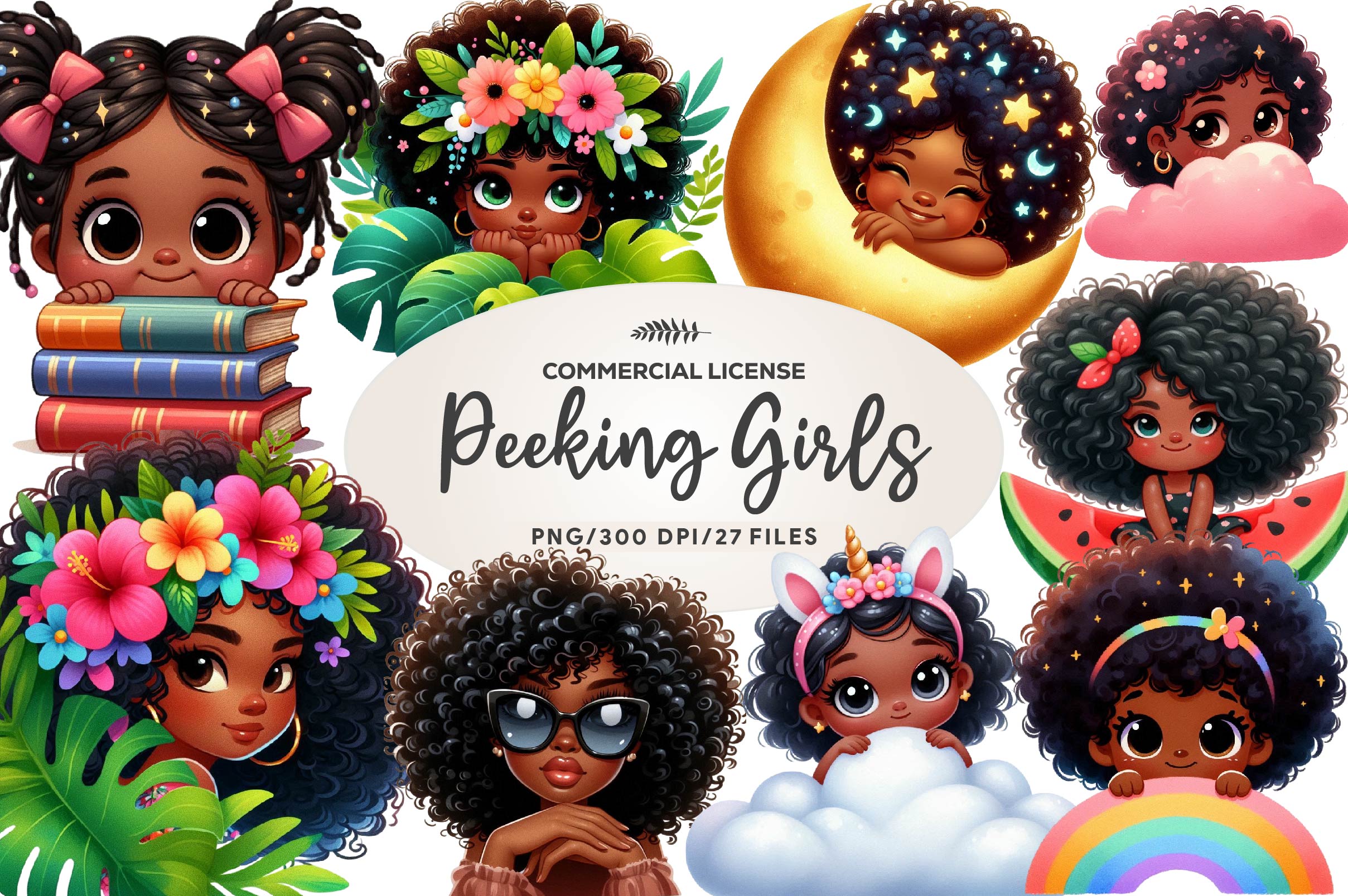 Peeking Black Girls Clipart Bundle