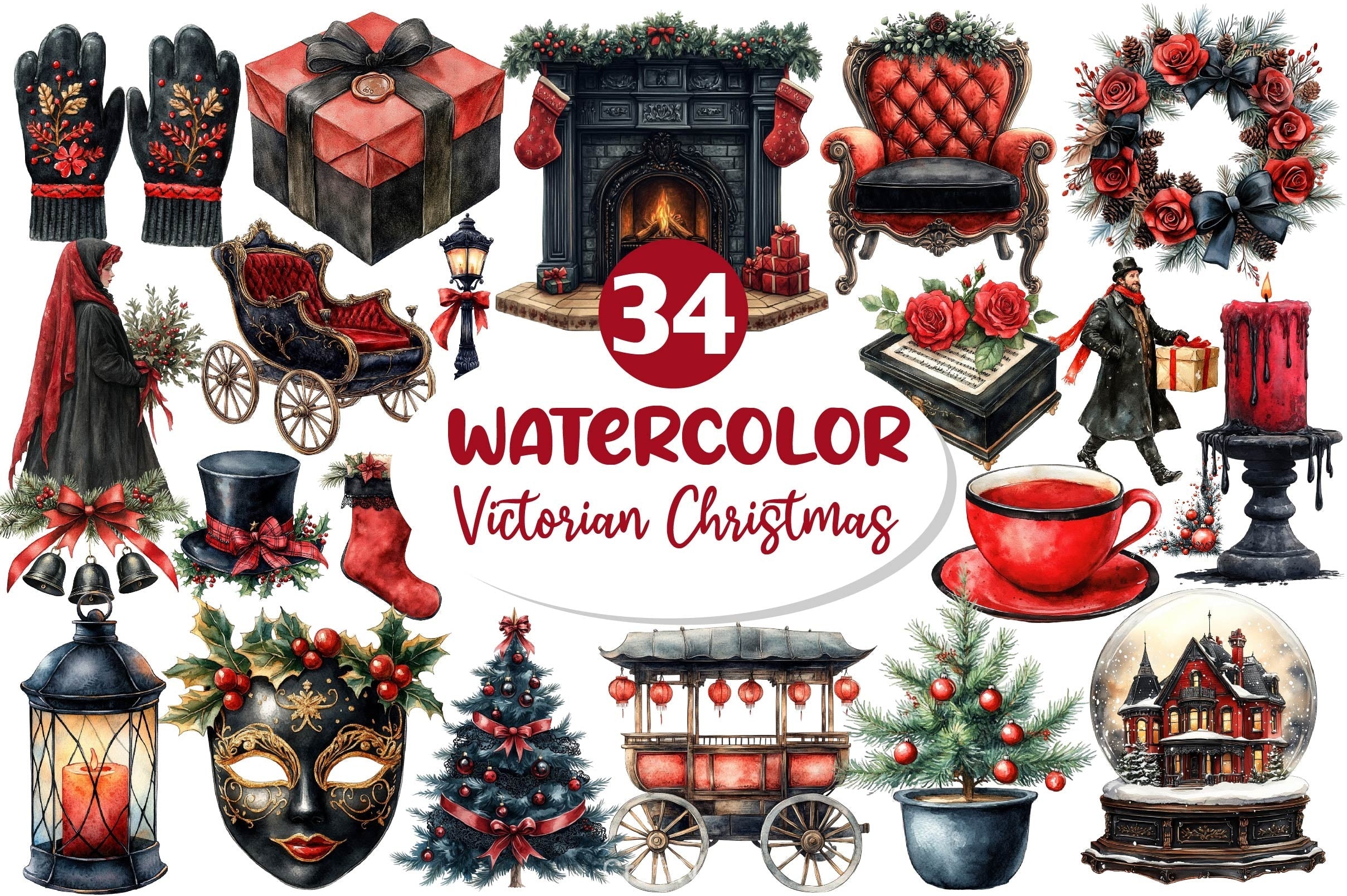 Victorian Christmas Clipart Bundle