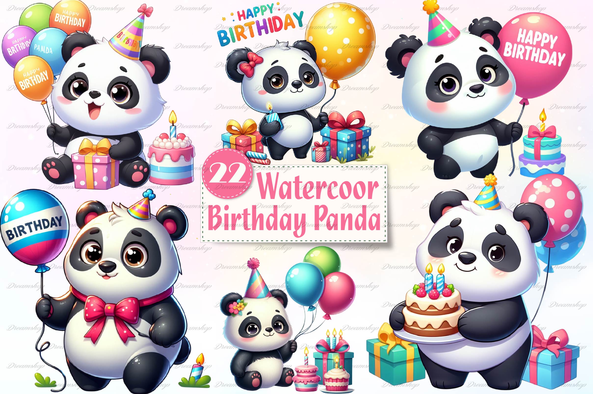 Panda Birthday Clipart Bundle