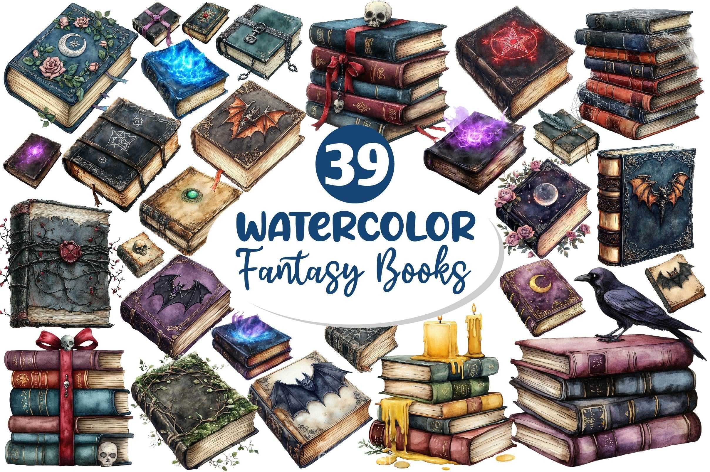 Gothic Fantasy Books Clipart Bundle 3