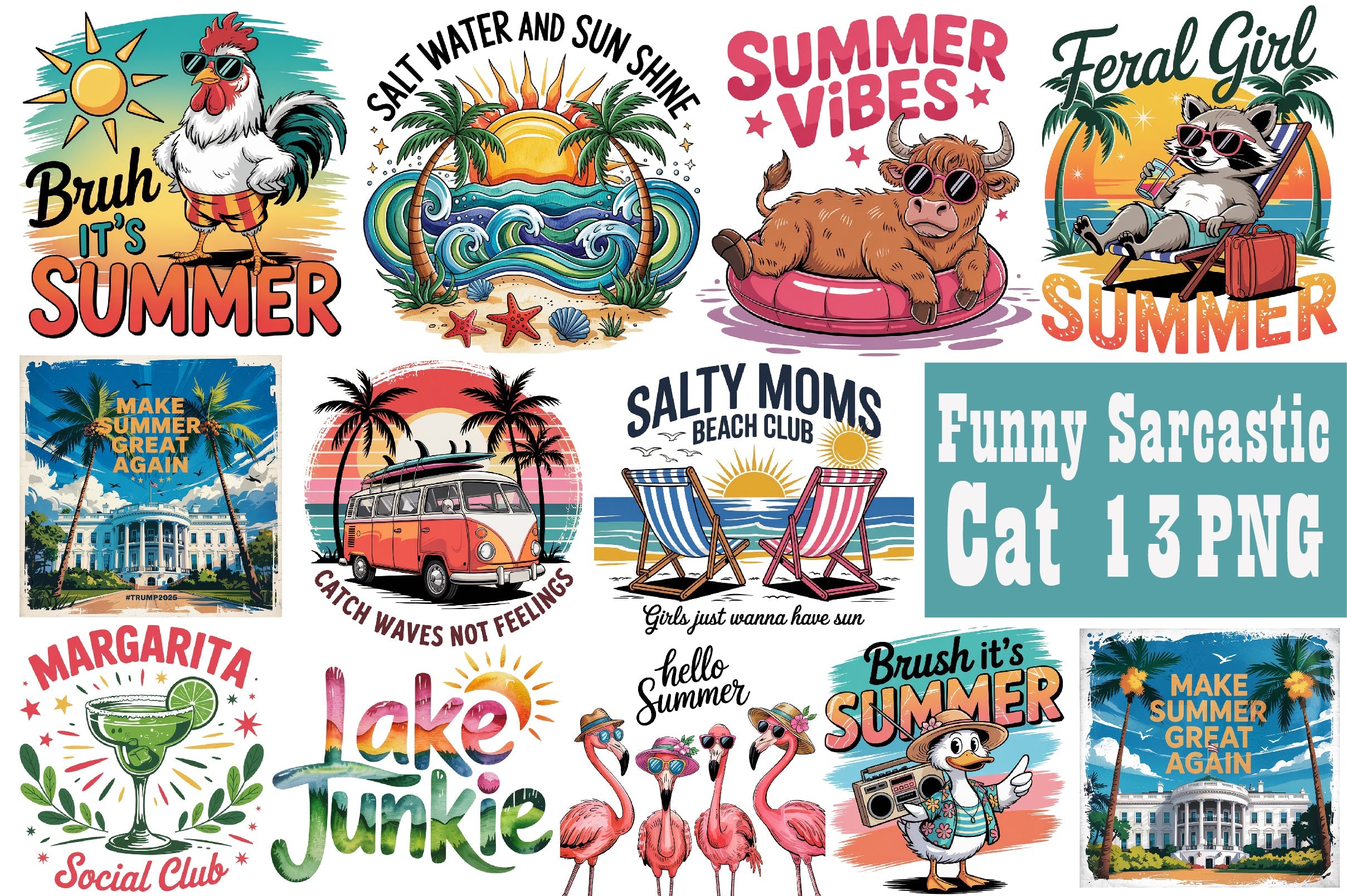 Funny Summer Quotes Clipart Bundle