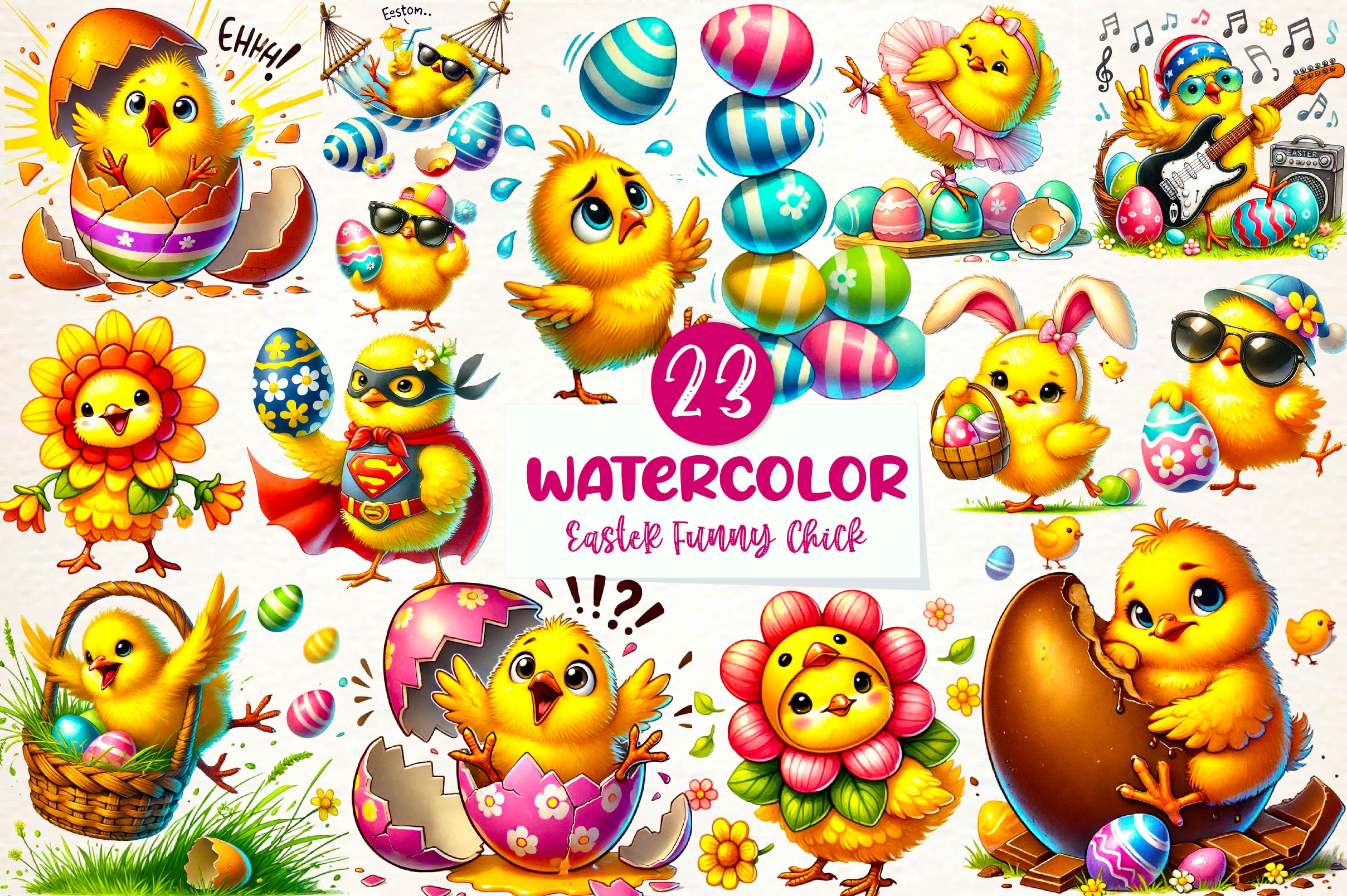 Easter Funny Chick Clipart Bundle