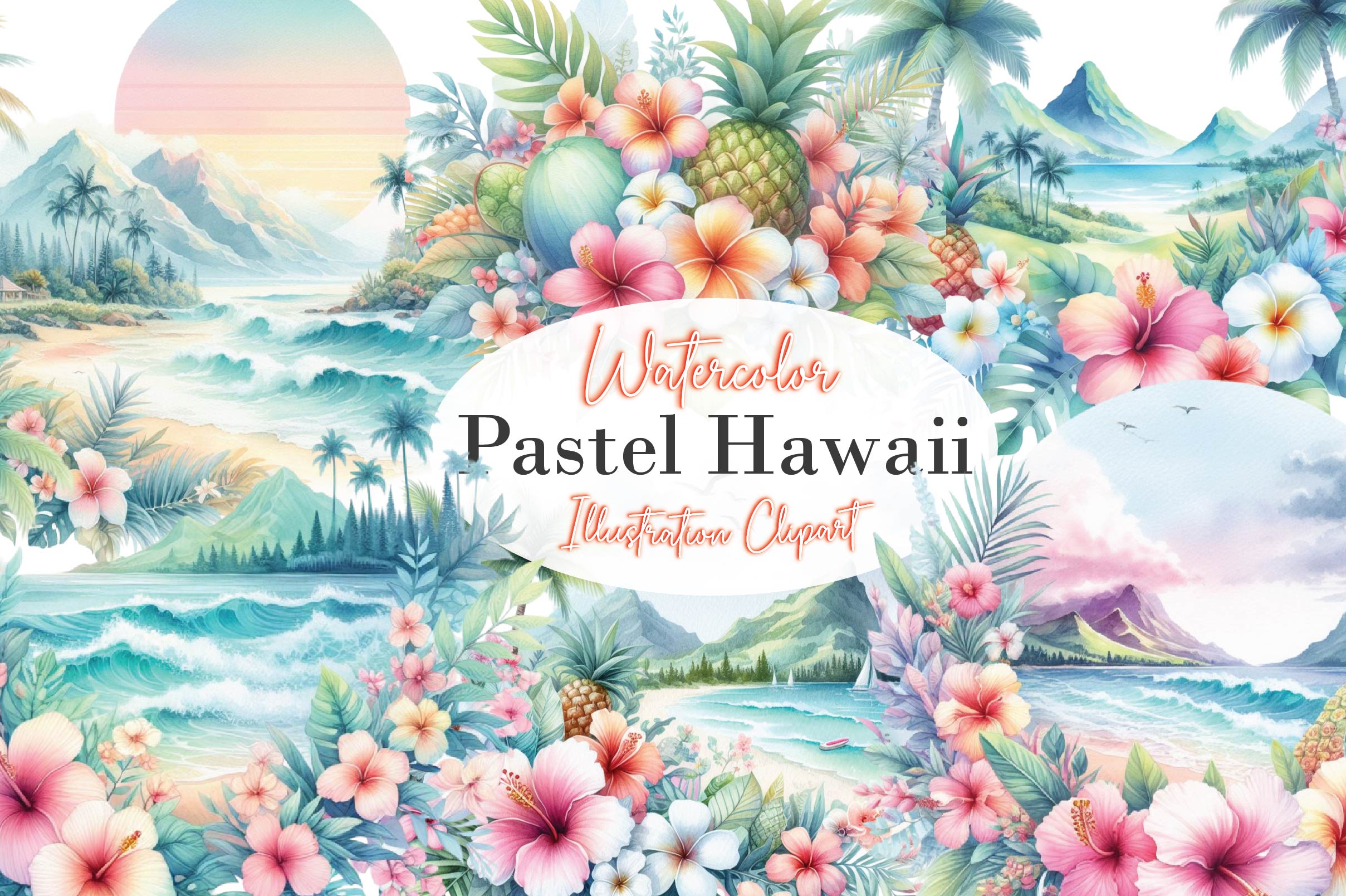 Pastel Hawaii Clipart Bundle