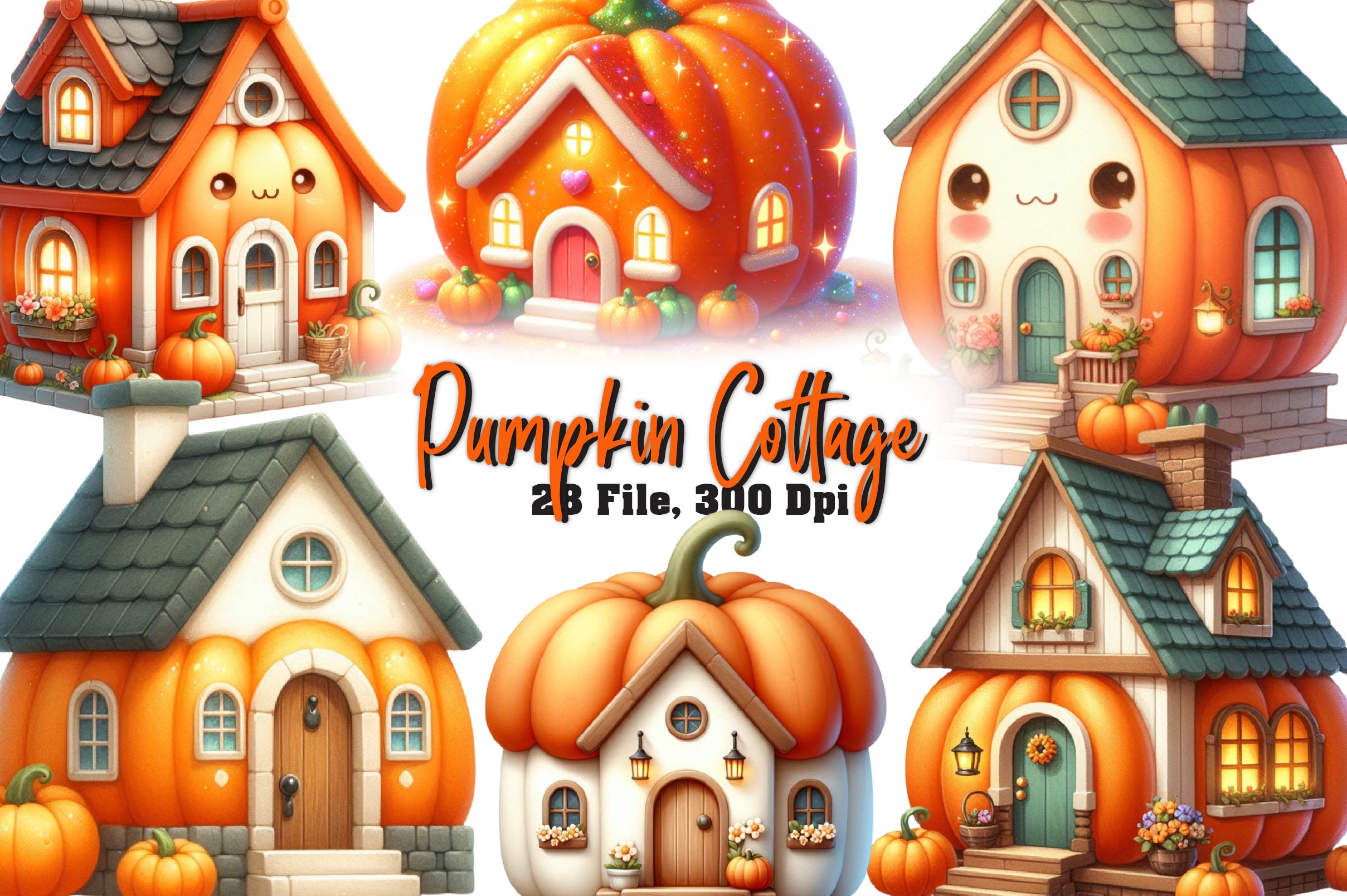 Pumpkin Cottage Clipart Bundle