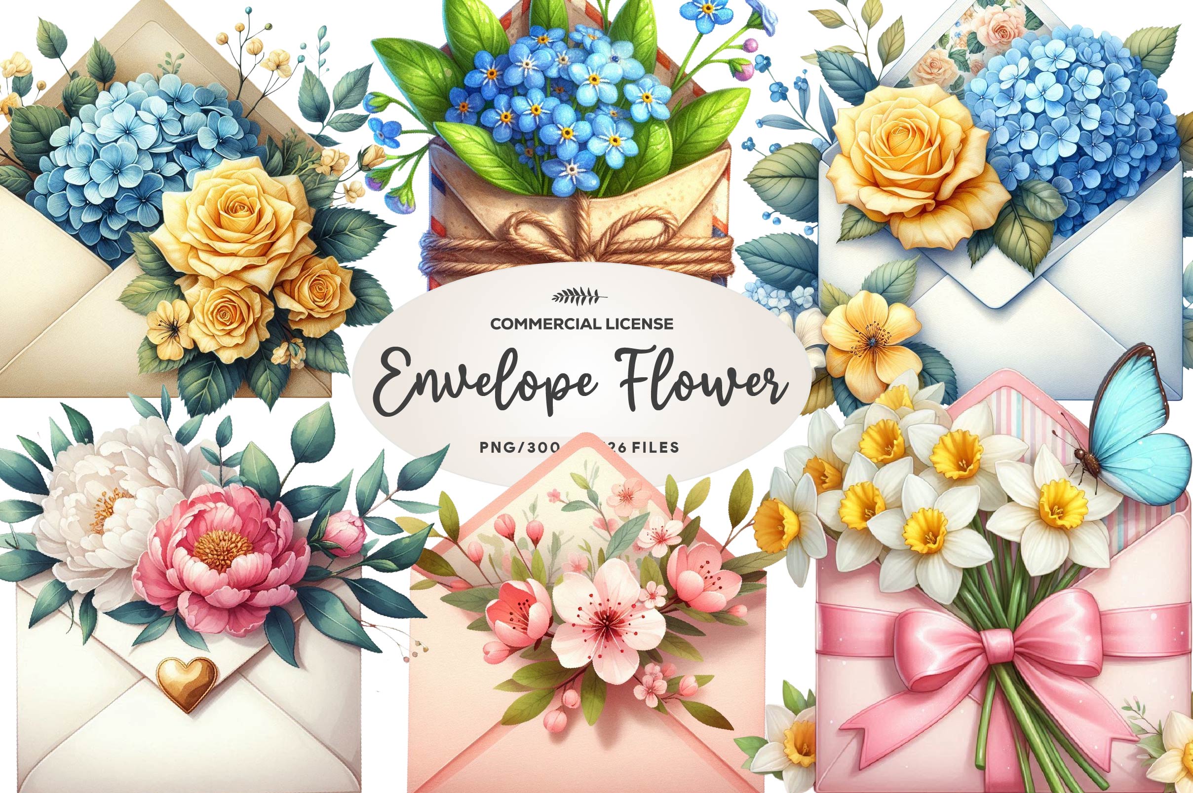 Spring Envelope Flower Letter Clipart Bundle 1