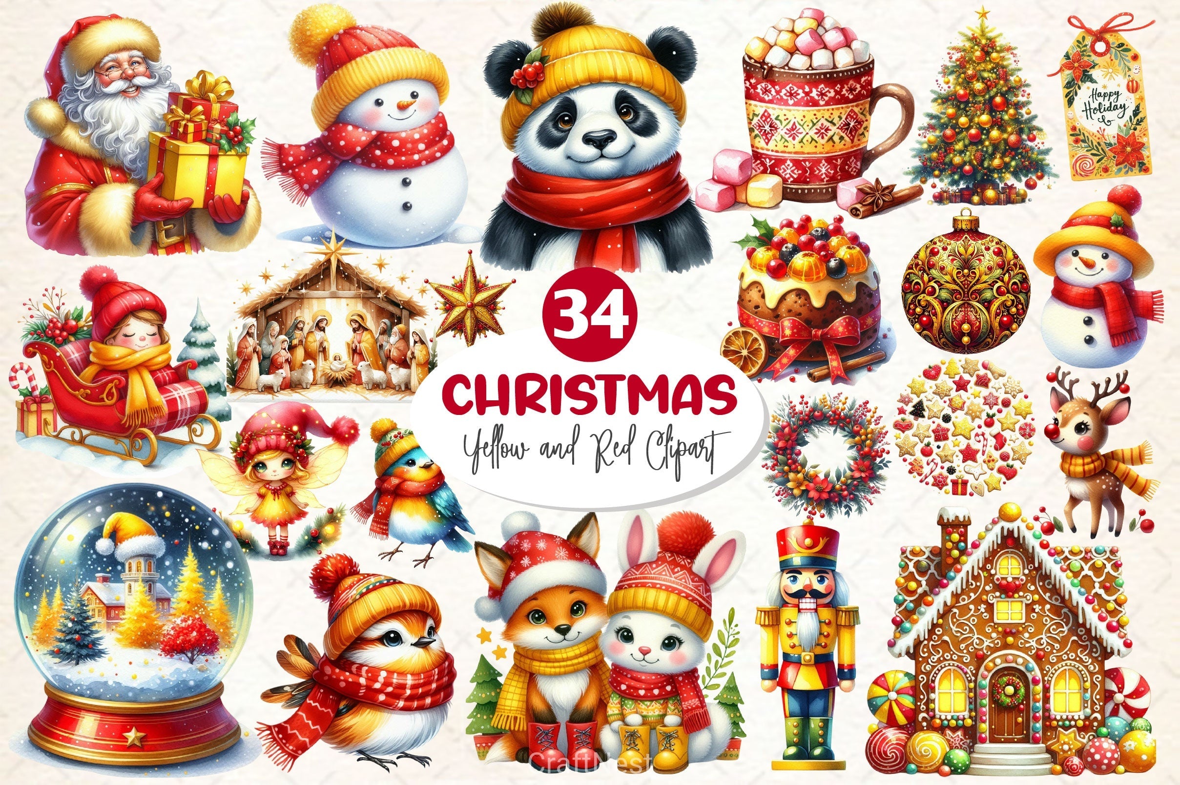 Yellow Christmas Clipart Bundle